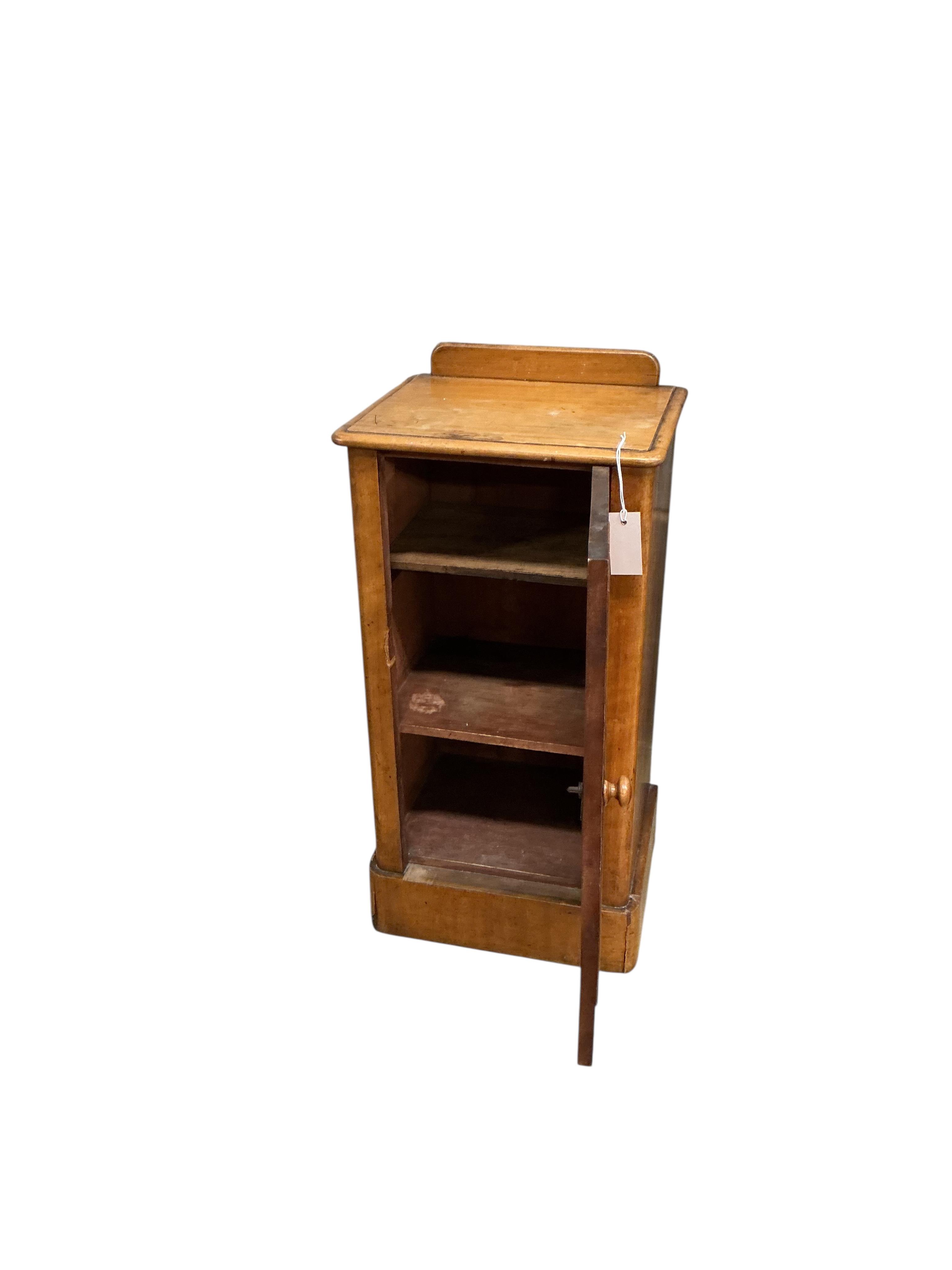 A Victorian mahogany bedside cabinet, width 38cm, height 80cm together with a George III and later oak and mahogany tripod wine table